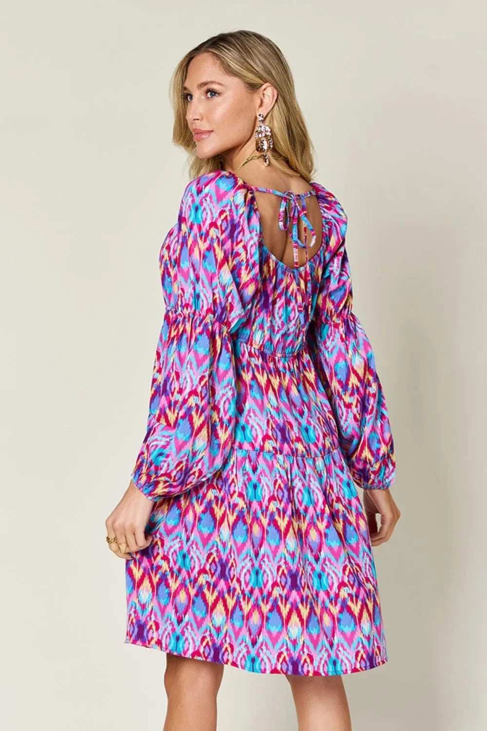 Double Take Full Size Printed Long Sleeve Dress - Trendsi - Flyclothing LLC