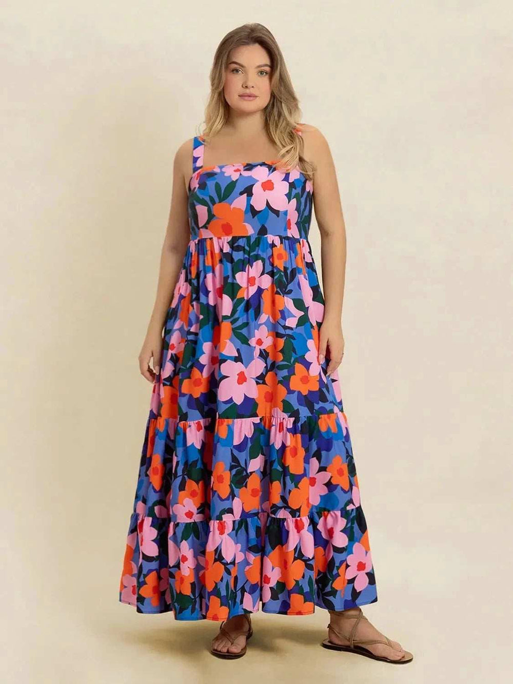 Plus Size Printed Square Neck Cami Dress - Trendsi - Flyclothing LLC