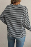 Striped Round Neck Long Sleeve Top - Trendsi - Flyclothing LLC