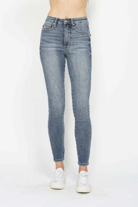 Judy Blue Full Size Tummy Control Contrast Wash Skinny Jeans - Trendsi - Flyclothing LLC