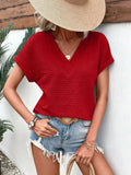 Textured Solid Color Short Sleeve Top - Trendsi - Flyclothing LLC
