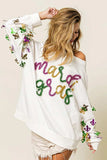 BiBi Fleur De Lis Sleeve Mardi Gras Pullover - Trendsi - Flyclothing LLC