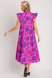 Oh Full Size Ruffled Printed Notched Cap Sleeve Midi Dress - Trendsi - Flyclothing LLC