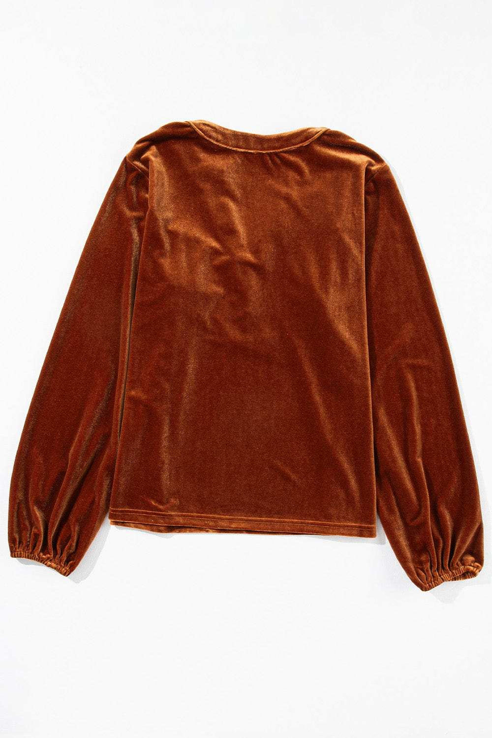 Notched Long Sleeve Velvet Top - Trendsi - Flyclothing LLC