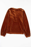 Notched Long Sleeve Velvet Top - Trendsi - Flyclothing LLC