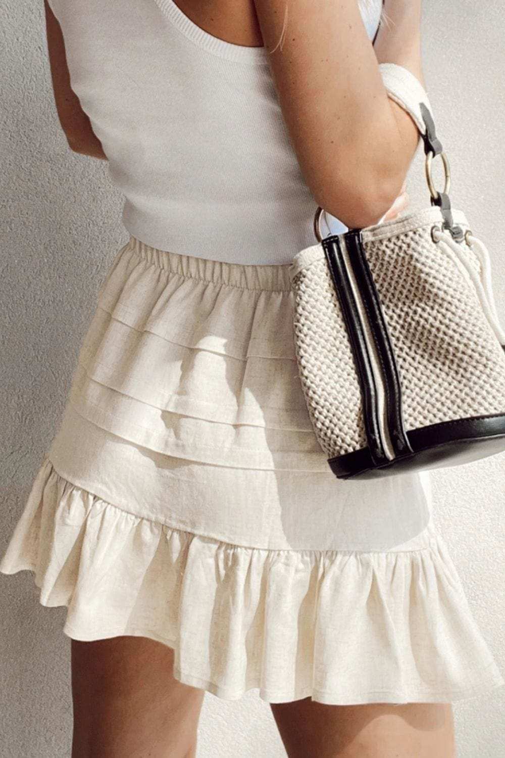 Ruffled Hemline Elastic Waist Mini Skirt - Trendsi - Flyclothing LLC