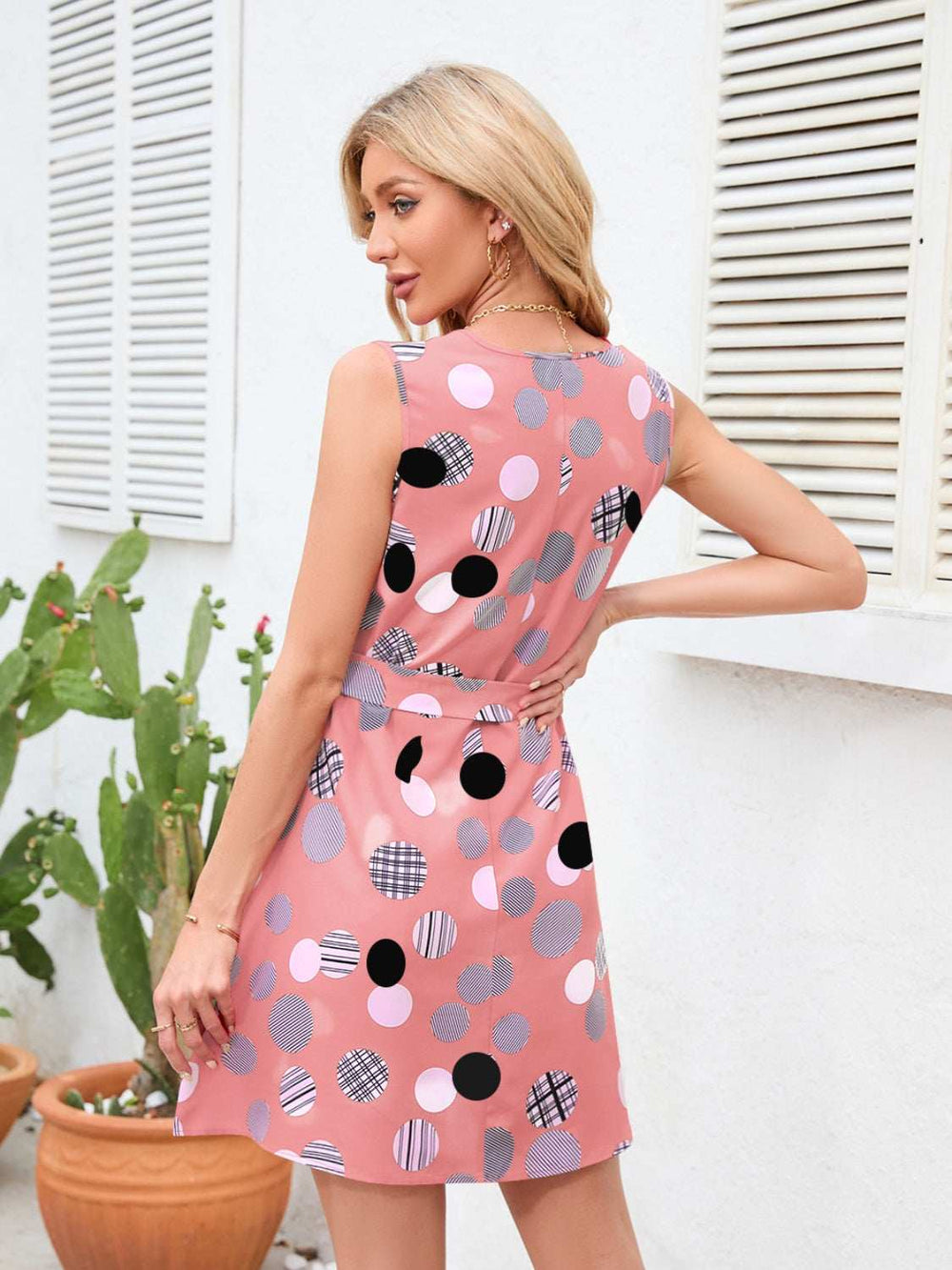 Tied Polka Dot V-Neck Dress - Trendsi - Flyclothing LLC