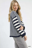 Umgee Ruffle Neck Stripe Sweater - Trendsi - Flyclothing LLC
