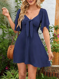 Smocked Back Knotted Flutter Sleeve Dress - Trendsi - Flyclothing LLC