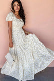 Floral Smocked Short Puff Sleeve Maxi Dress - Trendsi - Flyclothing LLC