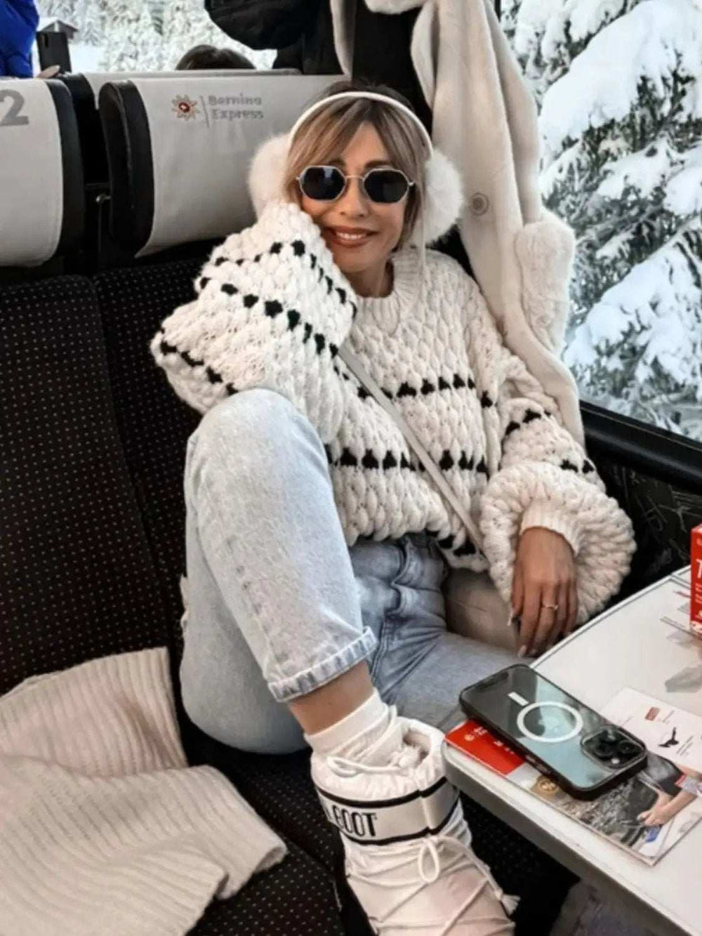 Contrast Round Neck Long Sleeve Sweater - Trendsi - Flyclothing LLC