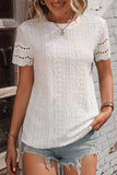 Eyelet Round Neck Short Sleeve Top - Trendsi - Flyclothing LLC