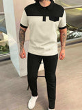 Men‘s Full Size Waffle-Knit Contrast Top and Pants Set Plus Size - Trendsi - Flyclothing LLC