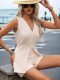 Ruched V-Neck Sleeveless Romper - Trendsi - Flyclothing LLC