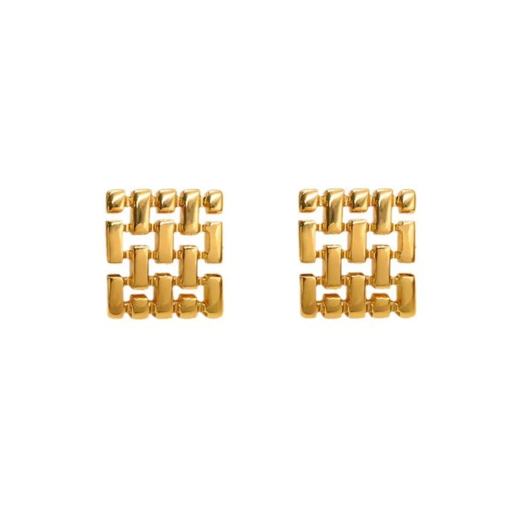 18K Gold-Plated Geometric Stud Earrings - Trendsi - Flyclothing LLC