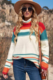 Contrast Striped Turtleneck Dropped Shoulder Sweater - Trendsi - Flyclothing LLC