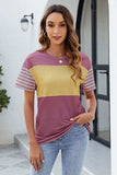 Color Block Round Neck Short Sleeve T-Shirt - Trendsi - Flyclothing LLC