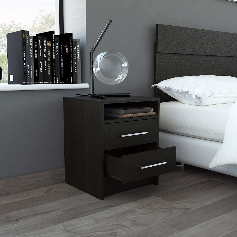 Light and Dark Oak Two Drawer Nightstand - Homeroots - Flyclothing LLC