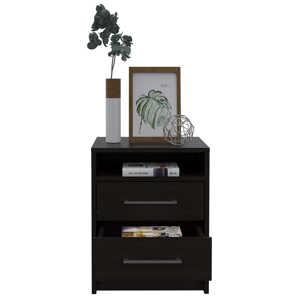 Light and Dark Oak Two Drawer Nightstand - Homeroots - Flyclothing LLC