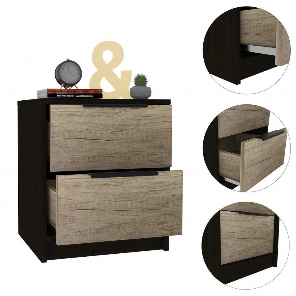 Black Open Compartment Two Drawer Nightstand - Homeroots - Flyclothing LLC