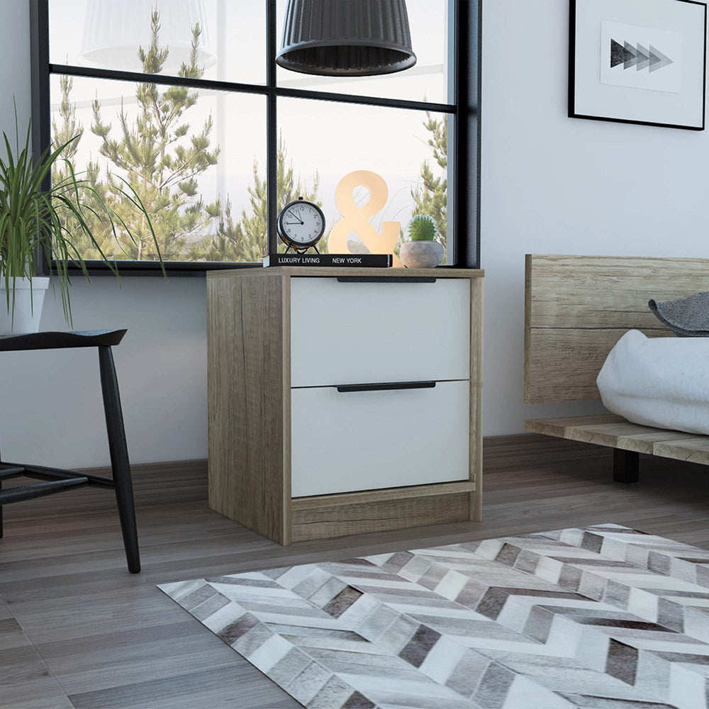 Mod Light Oak and White Two Drawer Nightstand - Homeroots - Flyclothing LLC