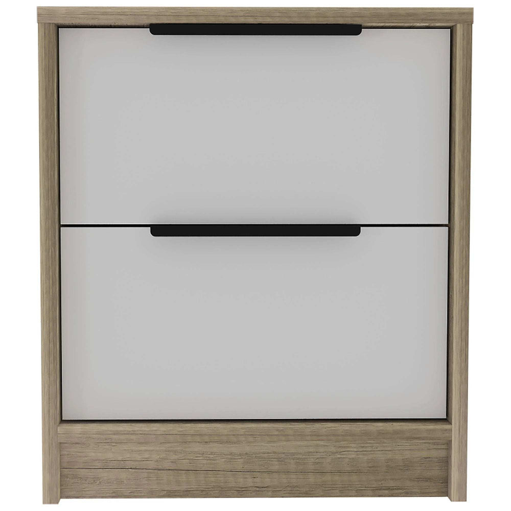 Mod Light Oak and White Two Drawer Nightstand - Homeroots - Flyclothing LLC
