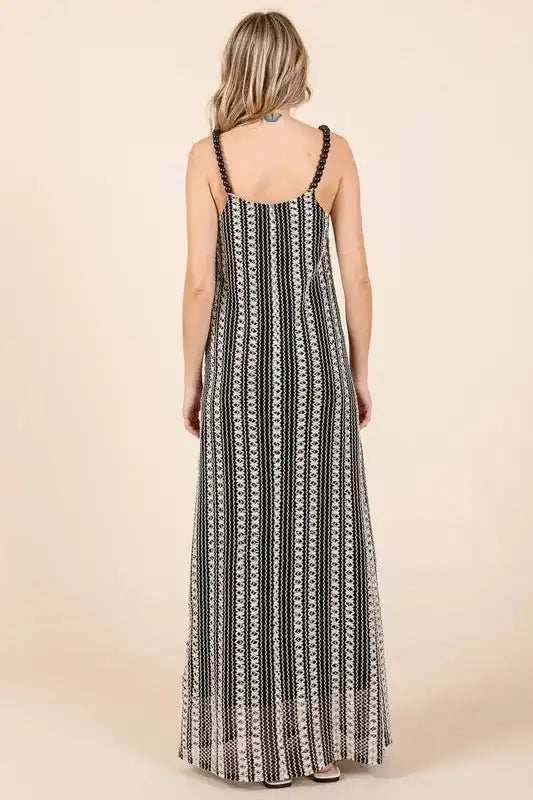 GeeGee Plus Size Striped Scoop Neck Beaded Strap Maxi Cami Dress - Trendsi - Flyclothing LLC