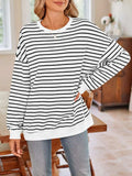 Striped Round Neck Long Sleeve Sweatshirt - Trendsi - Flyclothing LLC