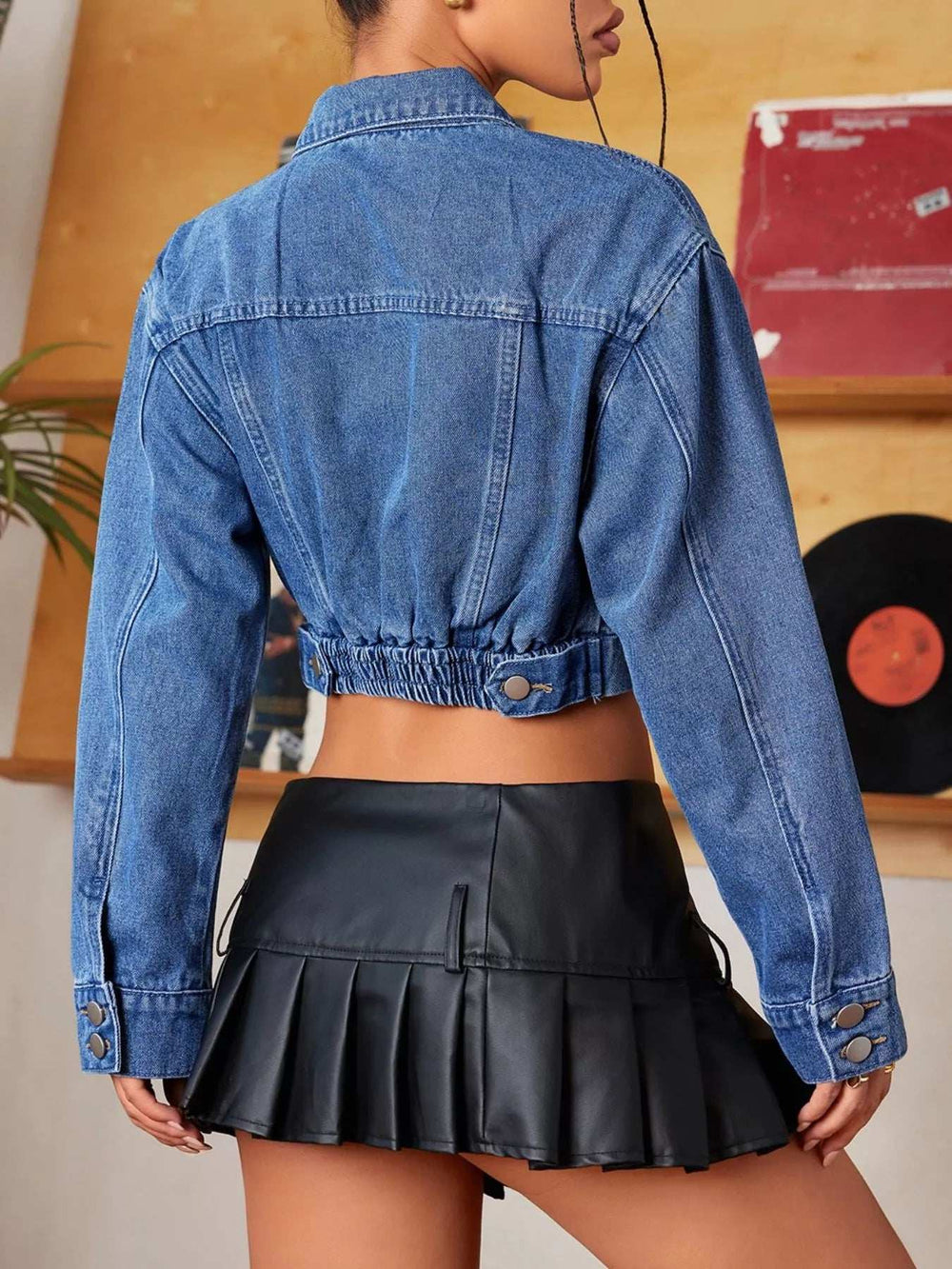 Button Up Cropped Casual Denim Jacket - Trendsi - Flyclothing LLC