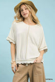 Umgee Linen Blend Scallop Trim Top - Trendsi - Flyclothing LLC