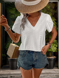 Eyelet V-Neck Petal Sleeve Blouse - Trendsi - Flyclothing LLC