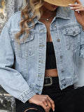 Button Up Denim Jacket with Chest Pockets - Trendsi - Flyclothing LLC