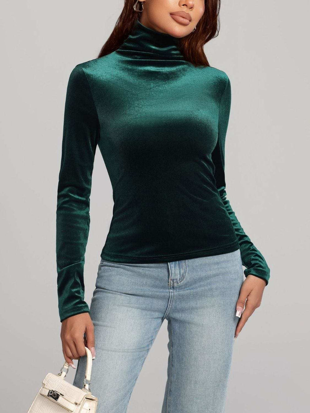 Solid Color Turtleneck Long Sleeve Top - Trendsi - Flyclothing LLC