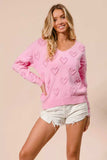 BiBi Valentines Heart Pompom V Neck Knit Top - Trendsi - Flyclothing LLC