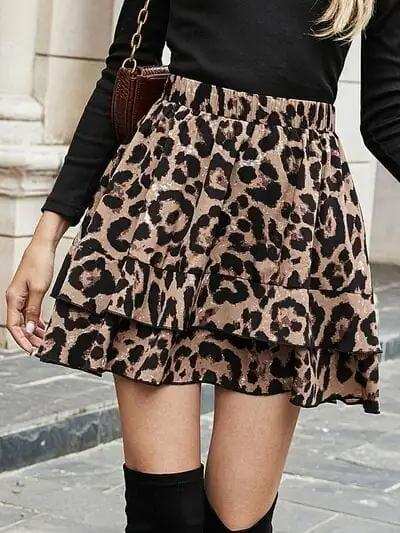 Ruffled Leopard Elastic Waist Skirt - Trendsi - Flyclothing LLC