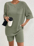 Ribbed Round Neck Top and Shorts Set - Trendsi - Flyclothing LLC