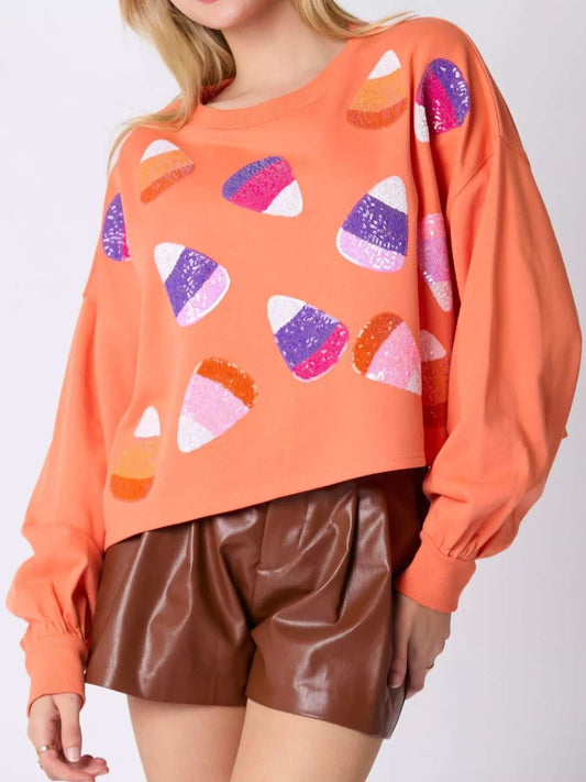 Halloween Candy Sequin Long-Sleeve Sweatshirt - Trendsi - Flyclothing LLC