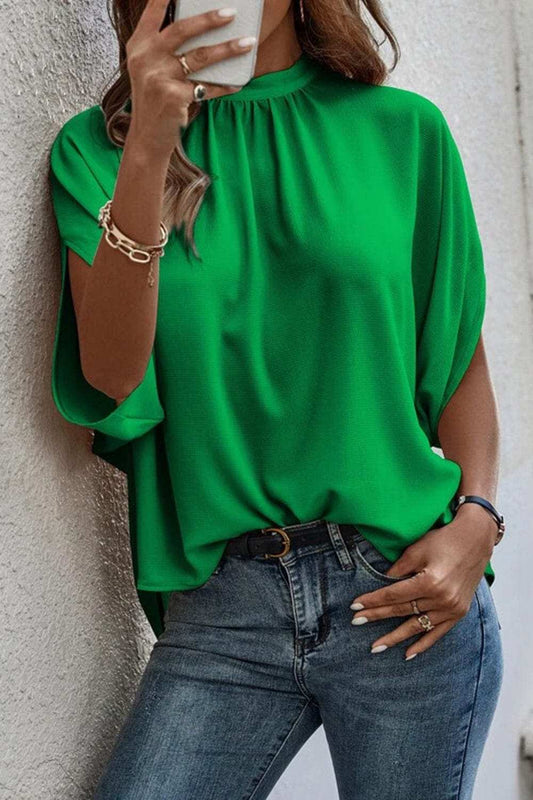 Tie Back Slit Half Sleeve Blouse - Trendsi - Flyclothing LLC
