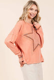 Mittoshop Mineral Wash Star Patch Long Sleeve T-Shirt - Trendsi - Flyclothing LLC