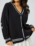 Star Embroidered V-Neck Long Sleeve Cardigan - Trendsi - Flyclothing LLC