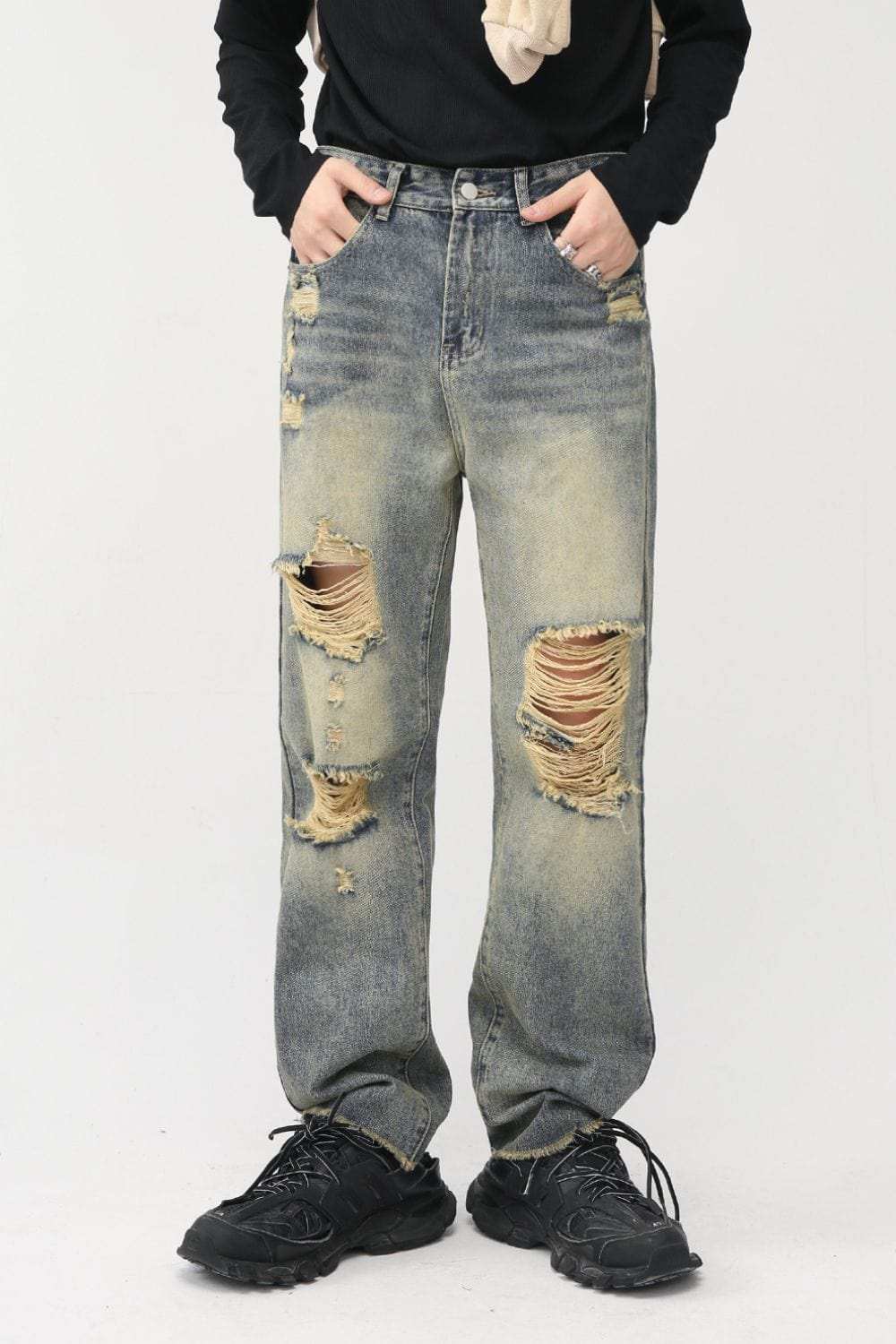 Distressed Mid Rise Jeans with Pockets - Trendsi - Flyclothing LLC