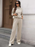 Ribbed Turtleneck Dropped Shoulder Top and Pants Sweater Set - Trendsi - Flyclothing LLC