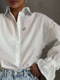 Swiss Dot Flounce Sleeve Shirt - Trendsi - Flyclothing LLC