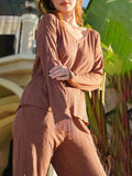 V-Neck Long Sleeve Top and Pants Set - Trendsi - Flyclothing LLC