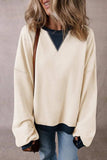 Contrast Round Neck Long Sleeve Sweatshirt - Trendsi - Flyclothing LLC