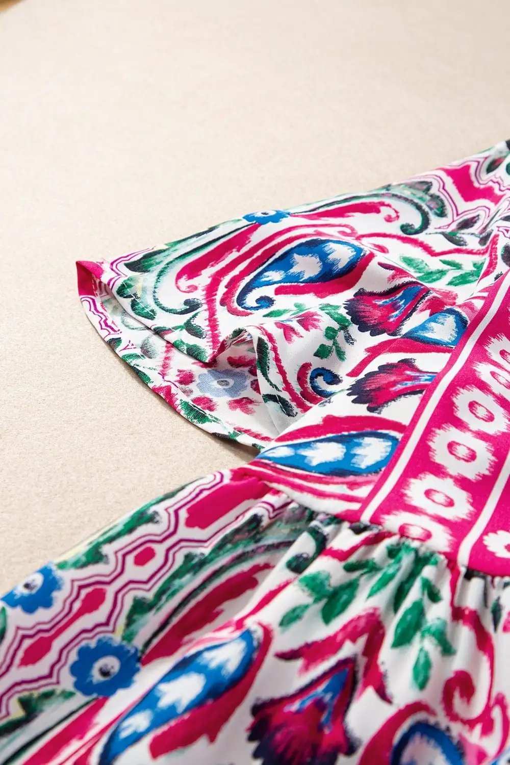 Printed Tie Neck Short Sleeve Dress - Trendsi - Flyclothing LLC