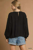 Umgee Full Size Linen Long Sleeve Top with Drawstring Plus Size - Trendsi - Flyclothing LLC