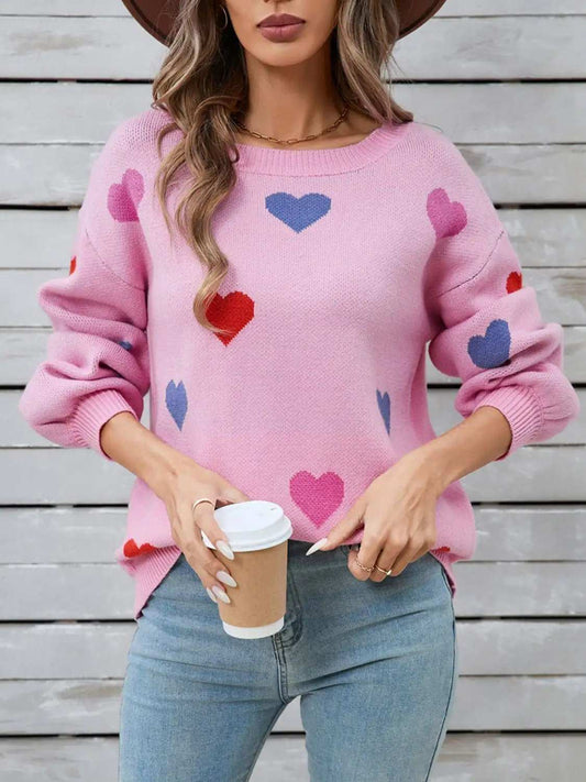 Angel Wings Heart Round Neck Long Sleeve Sweater - Trendsi - Flyclothing LLC