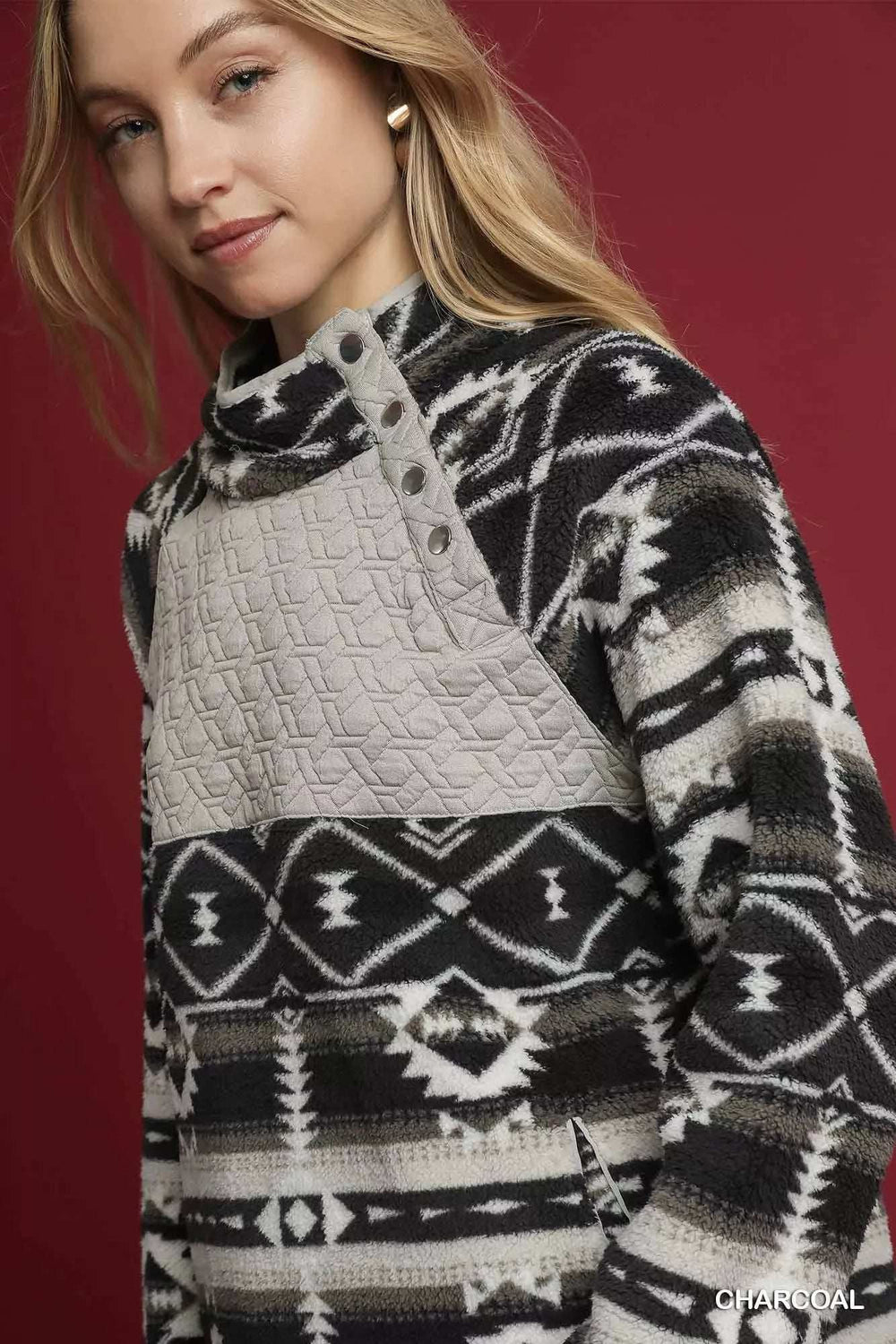 Umgee Aztec Print Sherpa Pullover - Trendsi - Flyclothing LLC
