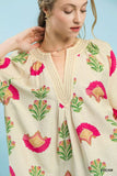 Umgee Abstract Print Blouse with Ruched Detail - Trendsi - Flyclothing LLC